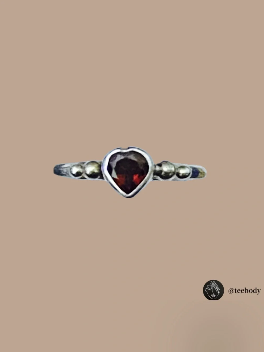 VTG 925 Sterling Silver Raw Heart Garnet Ring Size 7 NWT - 1.38g